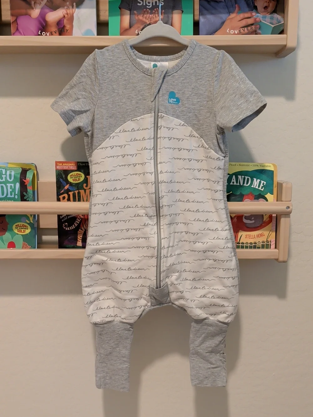 Love to dream Grey & White Short Sleeve Footed One-Piece